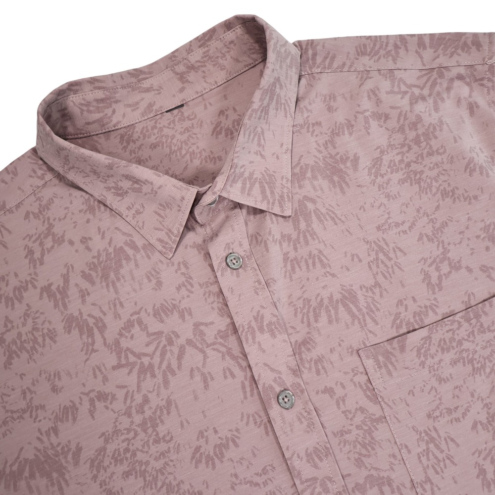 VUORI Men's XXL Mauve Pink Floral Leaf Print Bridge Short Sleeve Button Down
